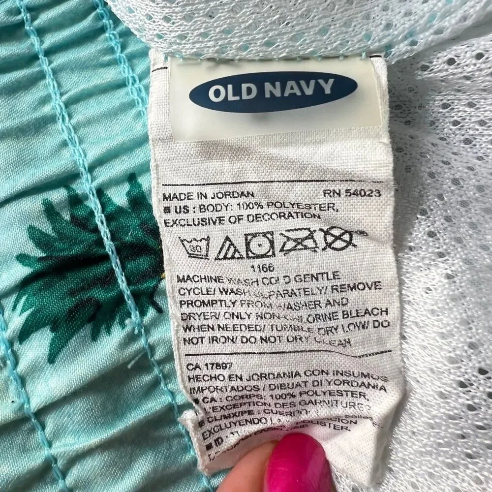 Old Navy Men's Swim Trunks Medium Blue Green Pineapple Print Elastic Waist